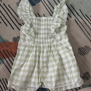 Janie and Jack Light Green Checkered Ruffle Romper